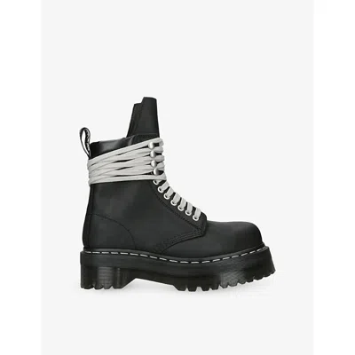 Rick Owens X Dr. Martens Quad Sole Steel Toe Leather Ankle Boots In Black