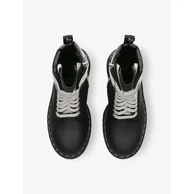 Rick Owens X Dr. Martens Quad Sole Steel Toe Leather Ankle Boots In Black