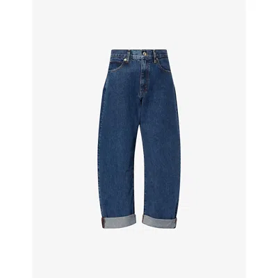 Frame The Bubble Blue Jeans With Structured Leg And Turn-up Hem In Denim Woman In Blue