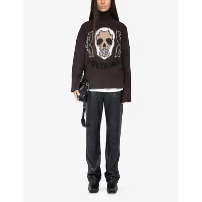 Zadig & Voltaire Womens Dark Chocolate Bleeza Logo-intarsia Wool Jumper In Brown