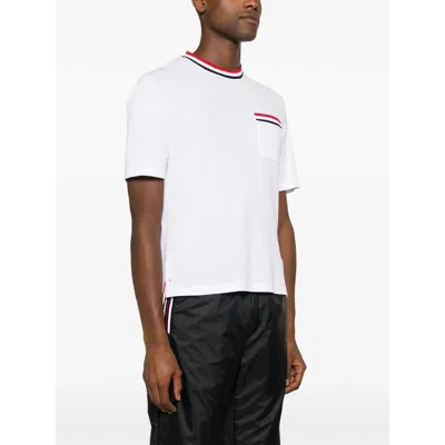 Thom Browne Rwb-stripe Cotton Pocket T-shirt White