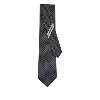 Ferragamo Biella Gancini Jacquard Silk Tie Pointed Tip In Gray