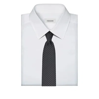 Ferragamo Biella Gancini Jacquard Silk Tie Pointed Tip In Gray