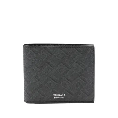 Ferragamo Monogram-pattern Bi-fold Wallet In Black
