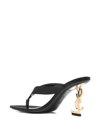 Saint Laurent Satin Thong Sandals Signature Strap Design In Black