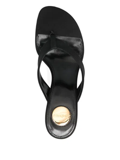 Saint Laurent Satin Thong Sandals Signature Strap Design In Black