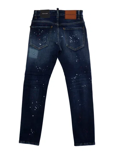 Dsquared2 Blue Jeans With Five-pocket Design And Back Logo Patch In Cotton Boy In Blue