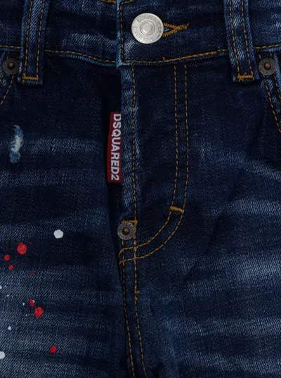 Dsquared2 Blue Jeans With Five-pocket Design And Back Logo Patch In Cotton Boy In Blue