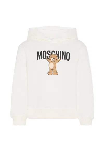 Moschino Ivory Sweatshirt For Kids With Logo In White