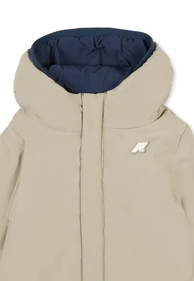 K-way Reversible Blue Down Jacket For Babykids With Logo In Blue