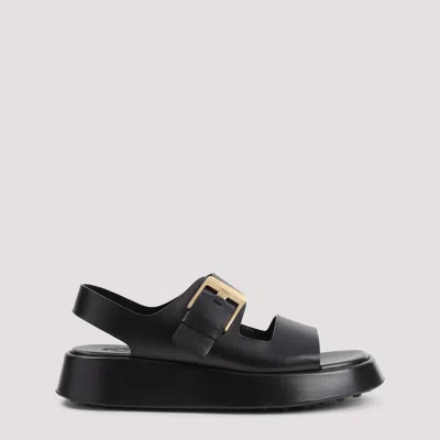 Tod's Leather Sandals With Double Strap And Maxi Buckle In Black