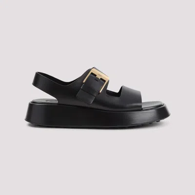 Tod's Leather Sandals With Double Strap And Maxi Buckle In Black