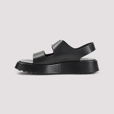 Tod's Leather Sandals With Double Strap And Maxi Buckle In Black