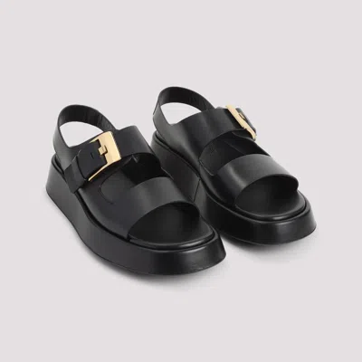Tod's Leather Sandals With Double Strap And Maxi Buckle In Black