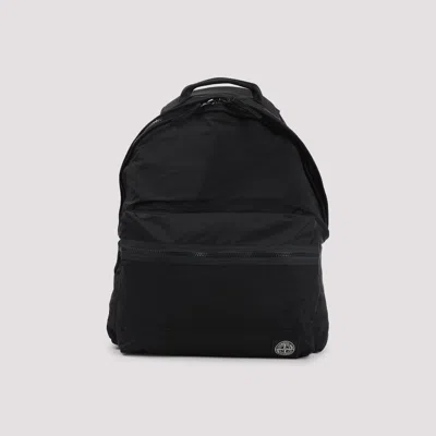 Stone Island Backpack Adjustable Straps Front Zip Pocket Top Handle In Black