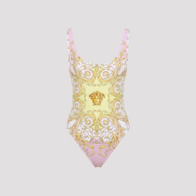 Versace Multicolor One-piece Swimsuit With All-over Medusa Print In Stretch Fabric Woman In Gold