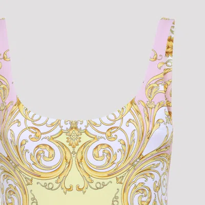 Versace Multicolor One-piece Swimsuit With All-over Medusa Print In Stretch Fabric Woman In Gold