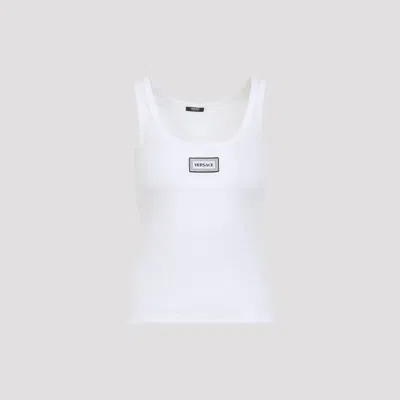 Versace Ribbed Stretch Tank Top In Cotton In White