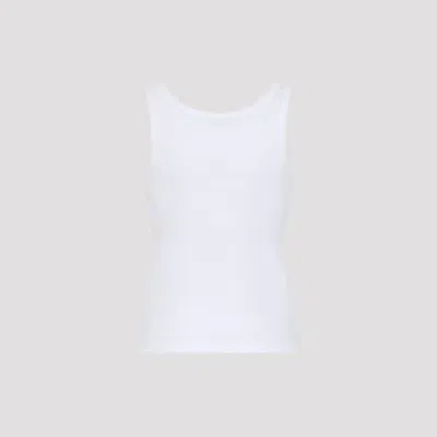 Versace Ribbed Stretch Tank Top In Cotton In White