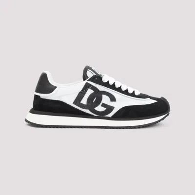 Dolce & Gabbana Dg Cushion White And Black Low Top Sneakers With Logo Print In Mixed Materials Woman