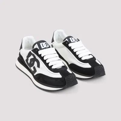 Dolce & Gabbana Dg Cushion White And Black Low Top Sneakers With Logo Print In Mixed Materials Woman