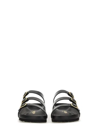 Birkenstock Black Sandals With Adjustable Straps And Gold-tone Buckles