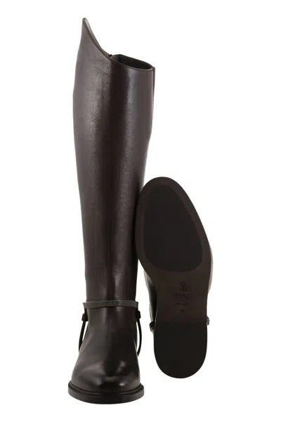 Brunello Cucinelli Classic Leather Boot With Precious Spurs In Brown