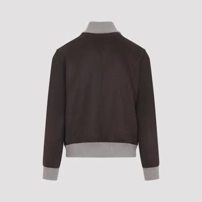 Brunello Cucinelli Wool Bomber Jacket Ribbed Collar Design In Brown