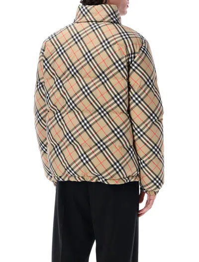 Burberry Quilted Jacket With Distinctive Plaid Pattern In Brown