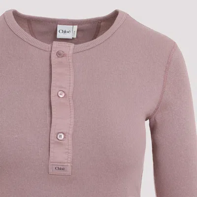 Chloé Fitted Henley Cotton Jersey Shirt Clothing In Pink