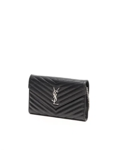 Saint Laurent Cassandre Chain Wallet Shoulder Bag In Black