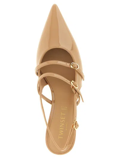 Twinset Patent Leather Slingback In Gold