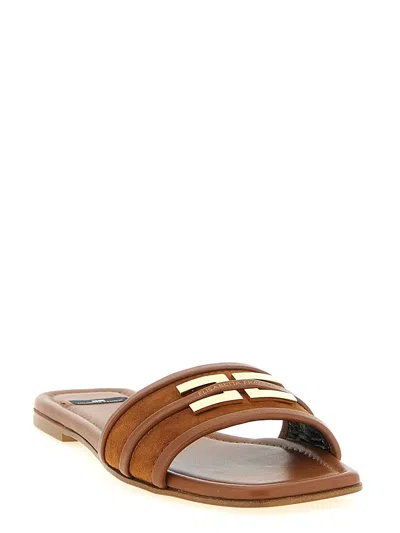 Elisabetta Franchi Logo Slides Sandals Brown In Brown