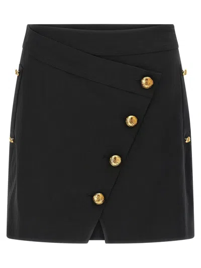 Elisabetta Franchi Asymmetric Mini Skirt Featuring Jewel Buttons In Black
