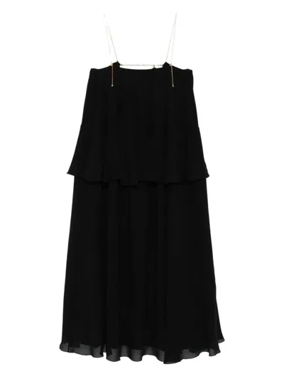 Chloé Open-back Embellished Tiered Silk-georgette Maxi Dress In Black