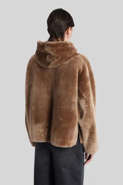 Blancha Brown Reversible Shearling Jacket With Drawstring Hood And Front Zip Closure