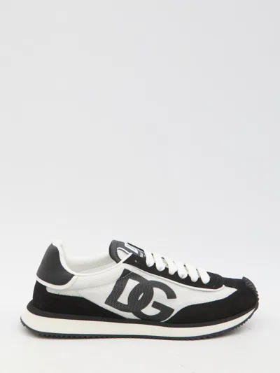 Dolce & Gabbana Aria White And Black Running Sneakers With Logo Detail In Suede And Tech Fabric Man In Multi