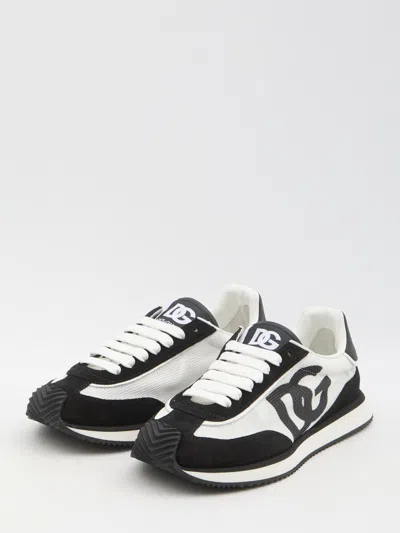 Dolce & Gabbana Aria White And Black Running Sneakers With Logo Detail In Suede And Tech Fabric Man In Multi