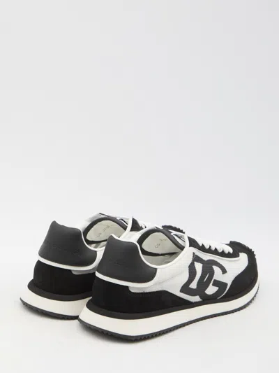 Dolce & Gabbana Aria White And Black Running Sneakers With Logo Detail In Suede And Tech Fabric Man In Multi
