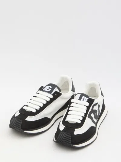 Dolce & Gabbana Aria White And Black Running Sneakers With Logo Detail In Suede And Tech Fabric Man In Multi
