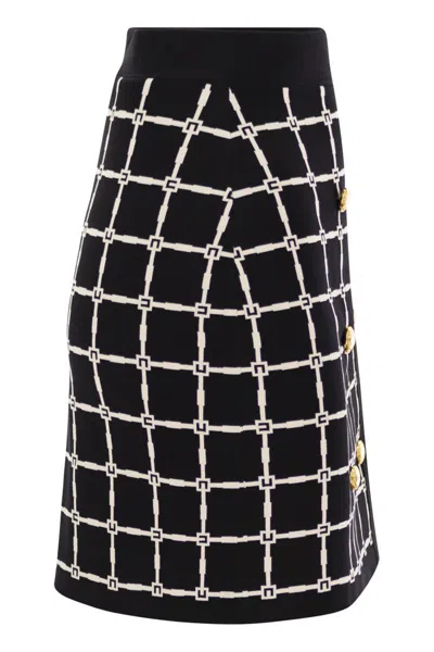 Elisabetta Franchi Minigonna Nera In Jacquard Logo Con Bottoni Dorati In Black