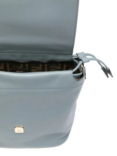 Fendi Leather Backpack Adjustable Straps Drawstring Top Handle In Blue