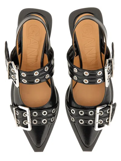 Ganni Feminine Buckle Slingback Flats In Black