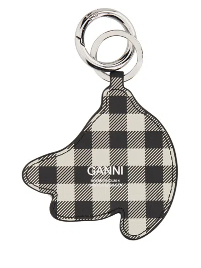 Ganni Houndstooth Pattern Keyring With Embossed Banana Detail In Multi