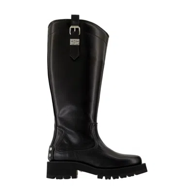 Ganni Buckle-accented Knee-high Boots With Zip Closure In Black