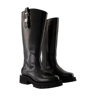 Ganni Buckle-accented Knee-high Boots With Zip Closure In Black