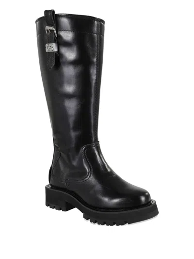 Ganni Buckle-accented Knee-high Boots With Zip Closure In Black