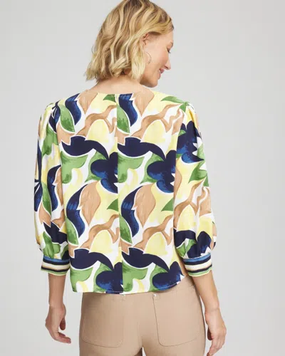 Chico's Mod Blooms Matte Satin Pullover In Panna Cotta In White