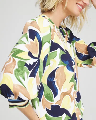 Chico's Mod Blooms Matte Satin Pullover In Panna Cotta In White