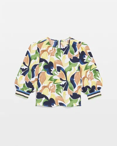 Chico's Mod Blooms Matte Satin Pullover In Panna Cotta In White